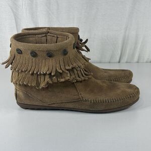 Minnetonka Moccasins Women's Size 9.5 Double Fringe Side Zip Ankle Boots